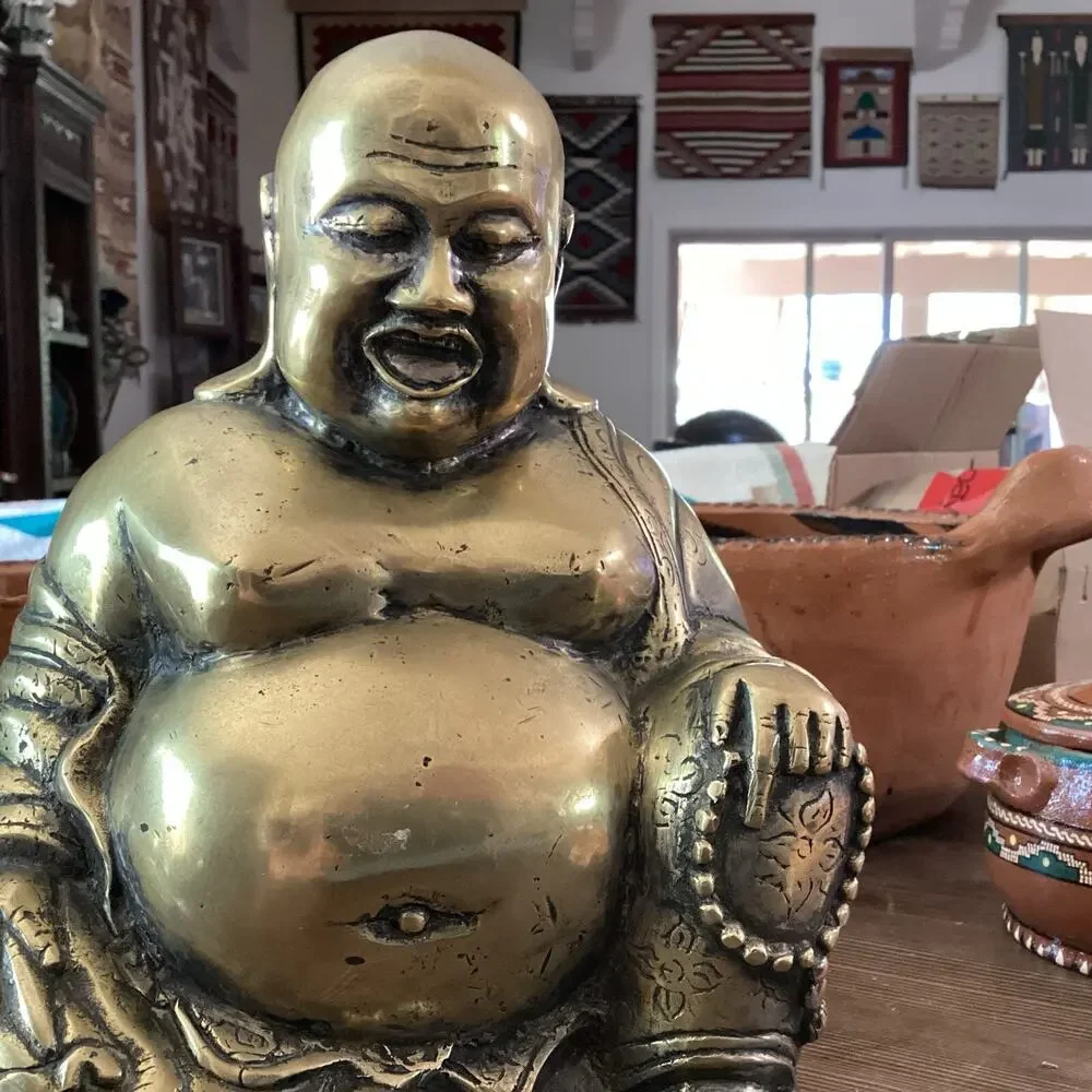 Old Antique Brass Tibetan Buddha statue.Approximately 11 X 8 X 6 And 6 Pounds